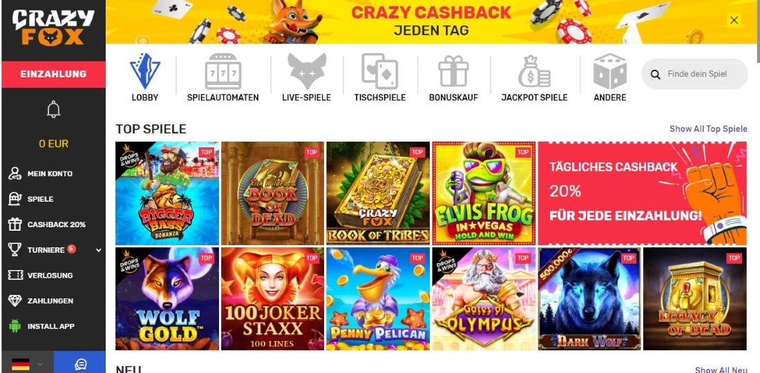 desktop-Version des Casinos
